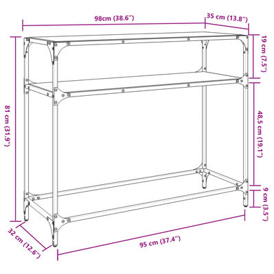 vidaXL Konsolbord med transparent glasskiva 98x35x81 cm stål