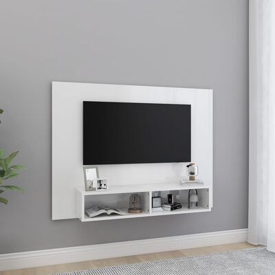 vidaXL Väggmonterat tv-skåp vit högglans 120x23,5x90cm konstruerat trä