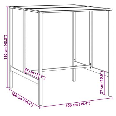 vidaXL Barbord svart 100x100x110 cm pulverlackerat stål