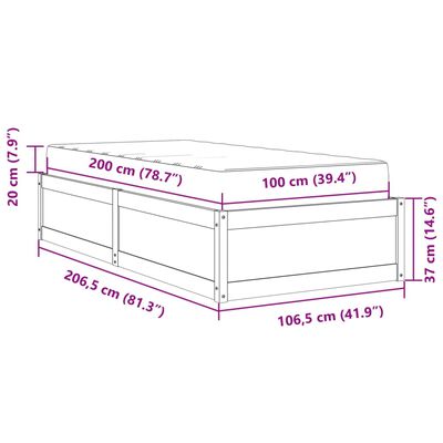 vidaXL Sängram med madrass vit 100x200 cm massiv furu