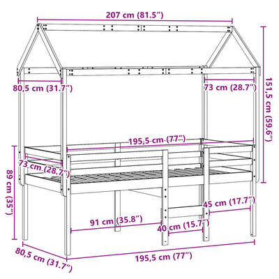 vidaXL Hög säng med tak 75x190 cm massiv furu