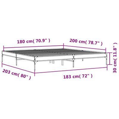 vidaXL Sängram rökfärgad ek 180x200 cm konstruerat trä och metall