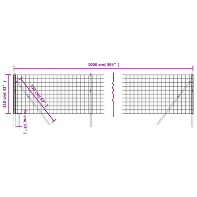 vidaXL Stängsel grön 1,1x10 m galvaniserat stål