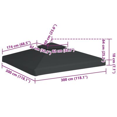 vidaXL Paviljongtak 310 g/m² mörkgrå 3 x 3 m