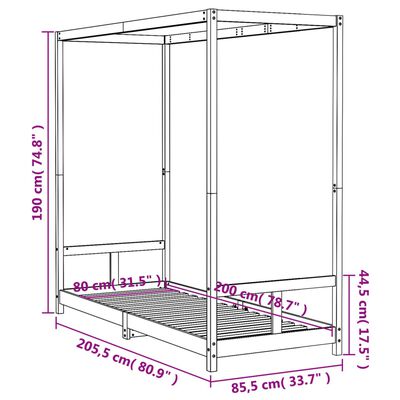 vidaXL Sängram för barnsäng vit 80x200 cm massiv furu