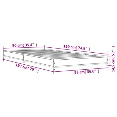 vidaXL Sängram rökfärgad ek 90x190 cm konstruerat trä och metall