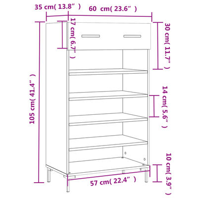 vidaXL Skohylla sonoma-ek 60x35x105 cm konstruerat trä