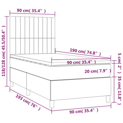 vidaXL Ramsäng med madrass & LED mörkgrön 90x190 cm sammet