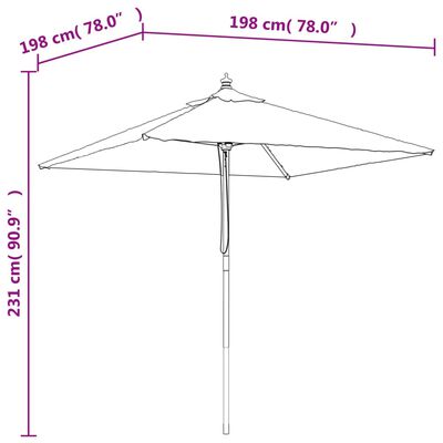 vidaXL Parasoll med trästång 198x198x231 cm mullvadsbrun