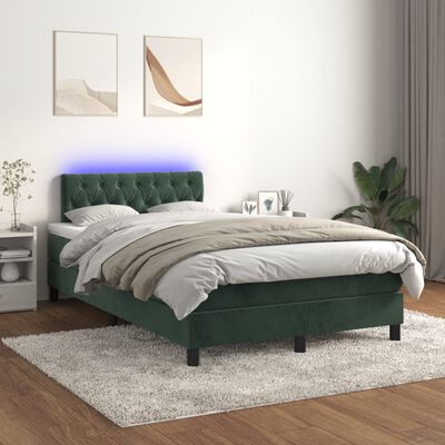 vidaXL Ramsäng med madrass & LED mörkgrön 120x200 cm sammet