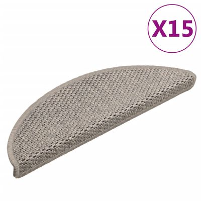 vidaXL Trappstegsmattor självhäftande sisal 15 st 56x17x3 cm silver