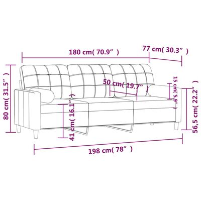 vidaXL 3-sitssoffa med prydnadskuddar brun 180 cm tyg