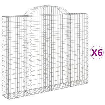 vidaXL Gabion bågformad 6 st 200x30x160/180 cm galvaniserat järn