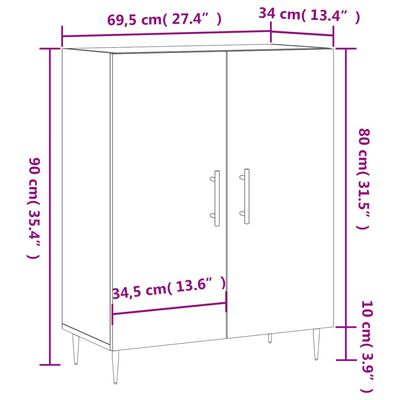 vidaXL Skänk sonoma-ek 69,5x34x90 cm konstruerat trä