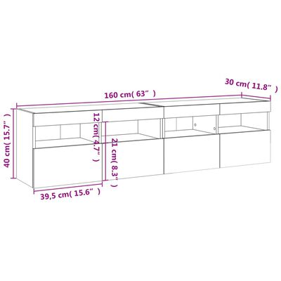 vidaXL Väggmonterad tv-bänk LED 2 st vit 80x30x40 cm