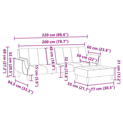 vidaXL Bäddsoffa 2-sits med fotpall svart sammet