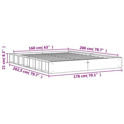 vidaXL Sängram utan madrass vaxbrun 160x200 cm massiv furu