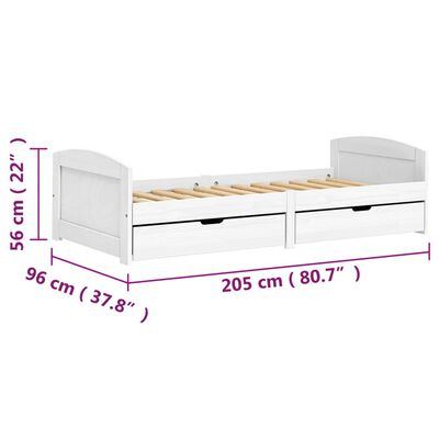 vidaXL Dagbädd med 2 lådor IRUN vit 90x200 cm massiv furu