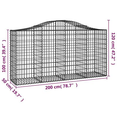 vidaXL Gabioner bågformade 40 st 200x50x100/120 cm galvaniserat järn