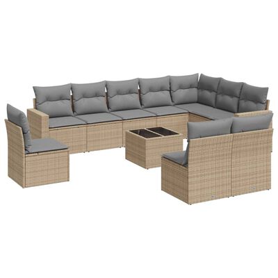 vidaXL Loungegrupp för trädgården m. dynor 11 delar beige konstrotting