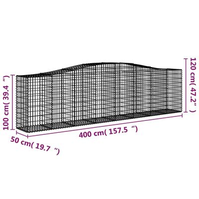 vidaXL Gabioner bågformade 5 st 400x50x100/120 cm galvaniserat järn