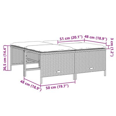 vidaXL Trädgårdspallar med dynor 4 st beige konstrotting