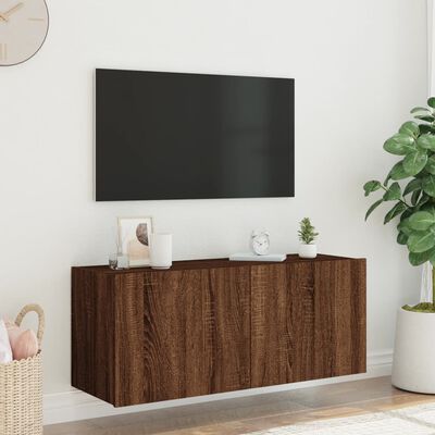 vidaXL Väggmonterad tv-bänk LED brun ek 100x35x41 cm