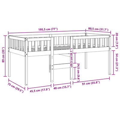 vidaXL Barnsäng utan madrass vaxbrun 75x190 cm massiv furu