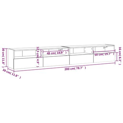 vidaXL Väggmonterad tv-bänk 2 st betonggrå 100x30x30cm konstruerat trä