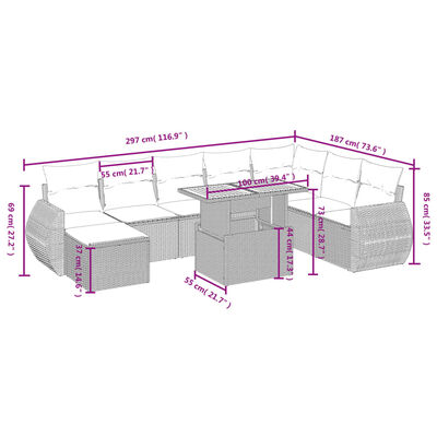 vidaXL Loungegrupp för trädgården m dynor 9 delar svart konstrottning