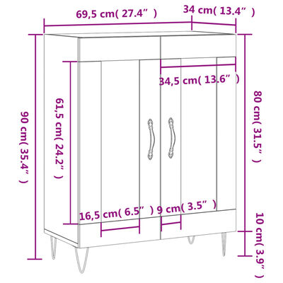 vidaXL Skåp svart 69,5x34x90 cm konstruerat trä