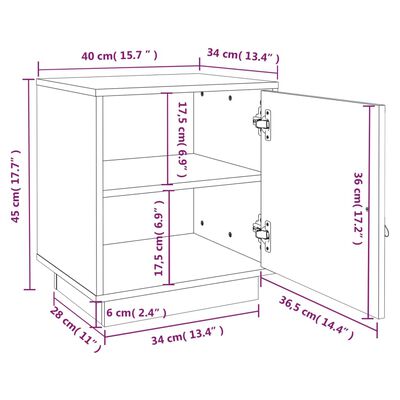 vidaXL Sängbord vit 40x34x45 cm massivt furuträ