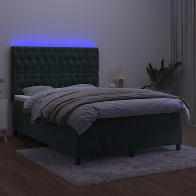 vidaXL Ramsäng med madrass & LED mörkgrön 140x190 cm sammet