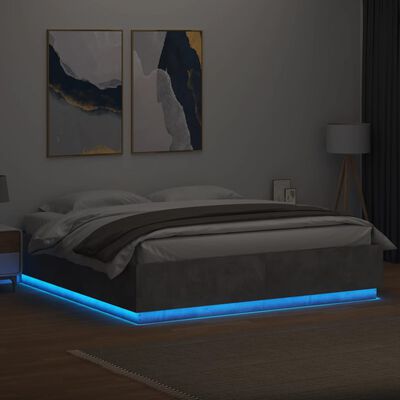 vidaXL Sängram med LEDs betonggrå 180x200 cm konstruerat trä