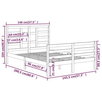 vidaXL Sängram utan madrass massivt trä 140x200cm