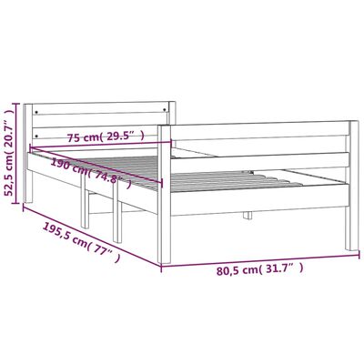 vidaXL Sängram utan madrass 75x190 cm massiv furu