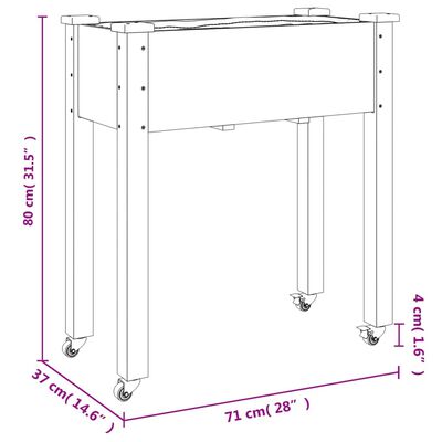 vidaXL Odlingslåda på hjul med foder 71x37x80 cm massivt granträ