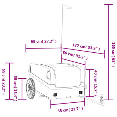 vidaXL Cykelvagn svart och grå 45 kg järn