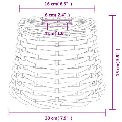 vidaXL Taklampskärm vit Ø20x15 cm korgmaterial