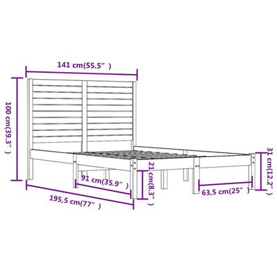 vidaXL Sängram vit massivt trä 135x190 cm