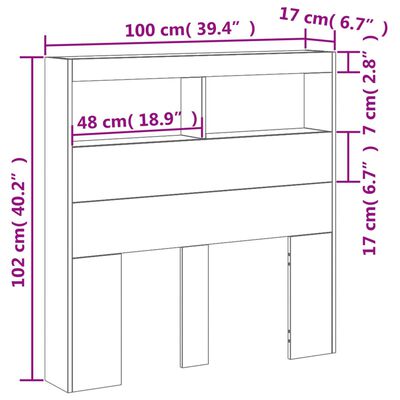 vidaXL Sänggavel med LED vit 100x17x102 cm