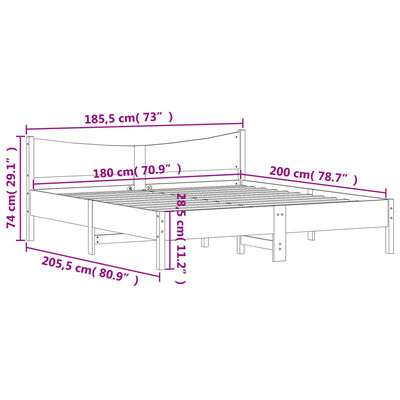 vidaXL Sängram utan madrass vit 180x200 cm massiv furu