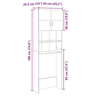 vidaXL Tvättmaskinsskåp sonoma-ek 64x25,5x190 cm konstruerat trä