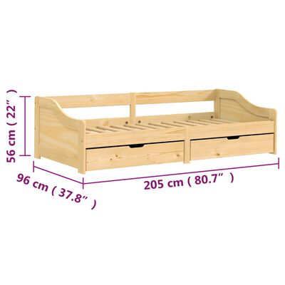 vidaXL Dagbädd med 2 lådor IRUN 90x200 cm massiv furu