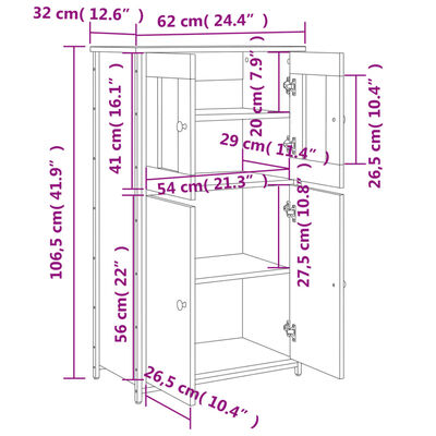 vidaXL Högskåp svart 62x32x106,5 cm konstruerat trä