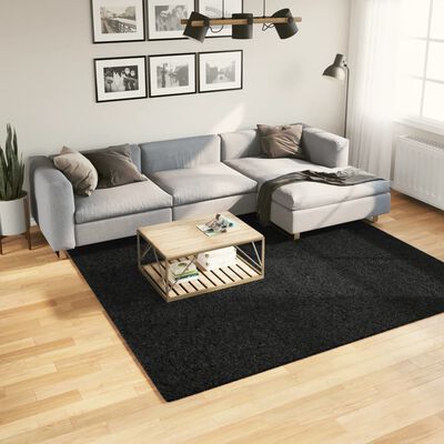 vidaXL Ryamatta PAMPLONA lång lugg modern svart 240x240 cm