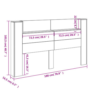 vidaXL Sänggavel med LED brun ek 180x16,5x103,5 cm