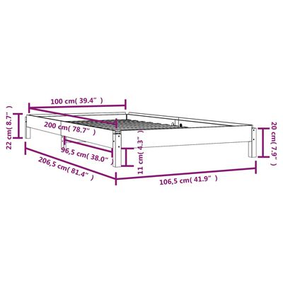 vidaXL Stapelbar säng svart 100x200 cm massivt furu