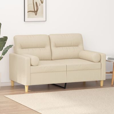 vidaXL 2-sits soffa med prydnadskuddar gräddvit 120 cm tyg