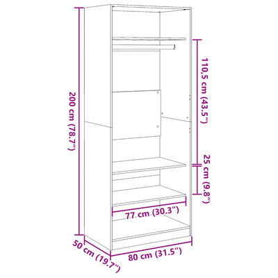 vidaXL Garderob rökfärgad ek 80x50x200 cm konstruerat trä